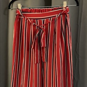 Red, navy, and white wide leg float pants